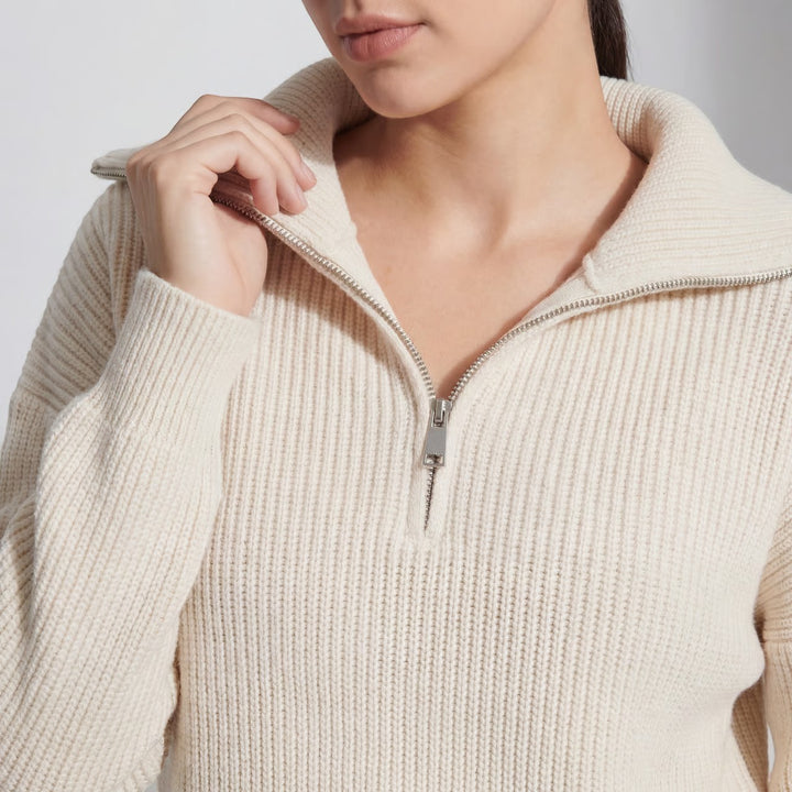 Damen Rippenstrick-Pullover mit halbem Reißverschluss