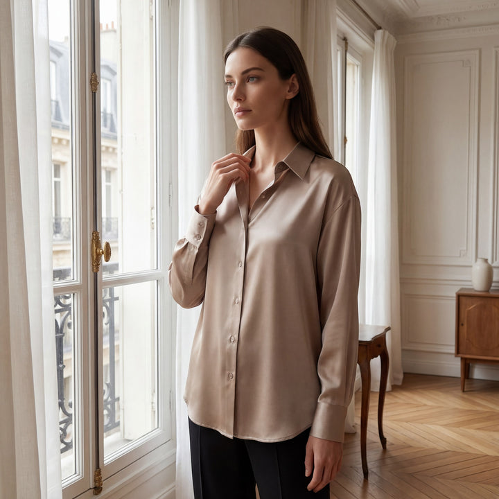 Claire Mode | Langærmet silkebluse til kvinder