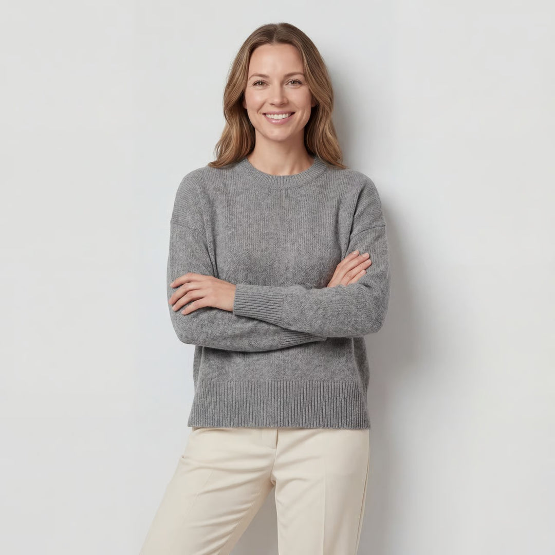 Claire Mode | Damen Pullover aus weichem Strick mit Rundhalsausschnitt