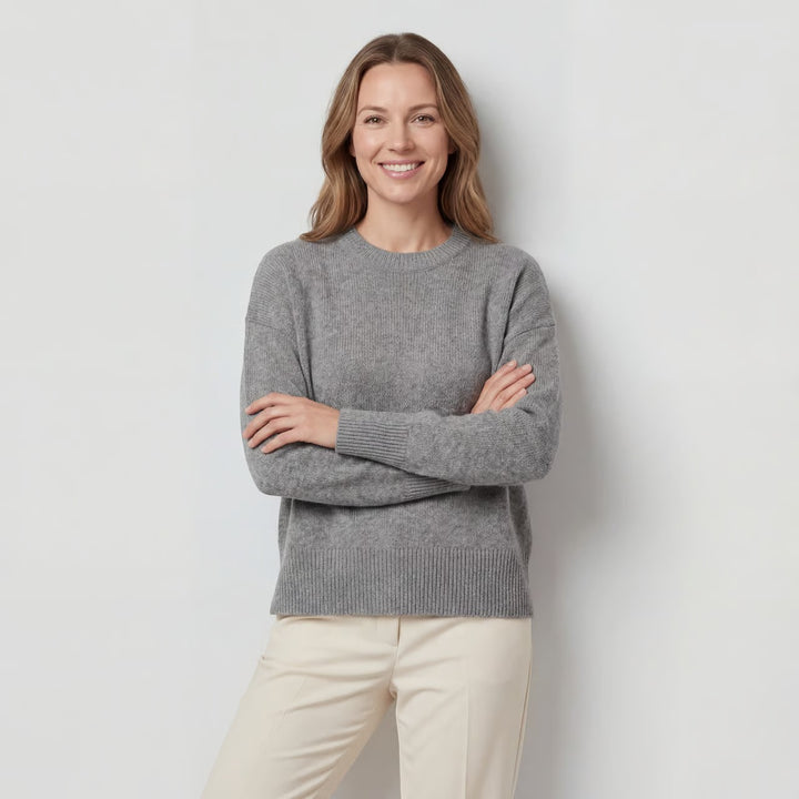 Claire Mode | Damen Pullover aus weichem Strick mit Rundhalsausschnitt