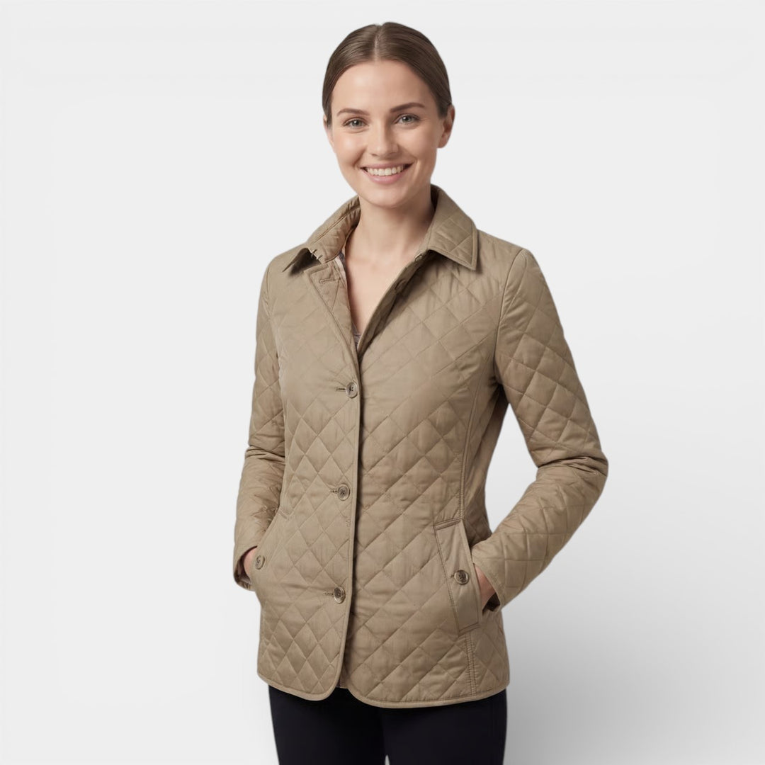 Damen gesteppte Baumwolljacke mit Revers und Wattierung – Figurbetonte, strukturierte Passform