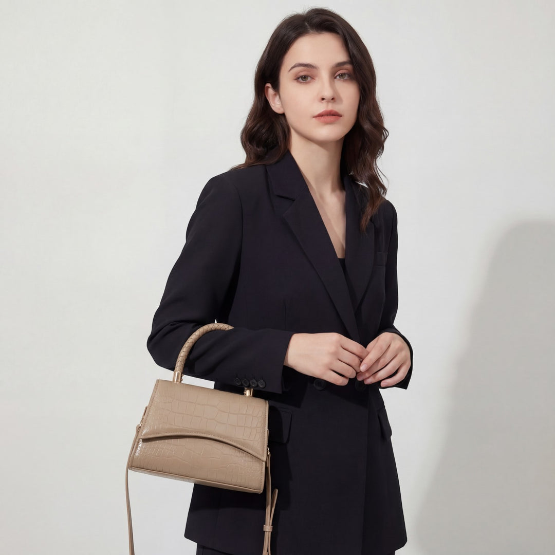 Claire Mode | Borsa Donna Tracolla in Pelle Goffrata Coccodrillo con Manico