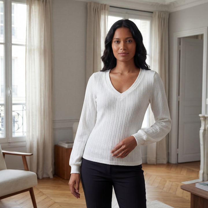 Claire Mode | Top Donna in Maglia a Maniche Lunghe e Scollo a V