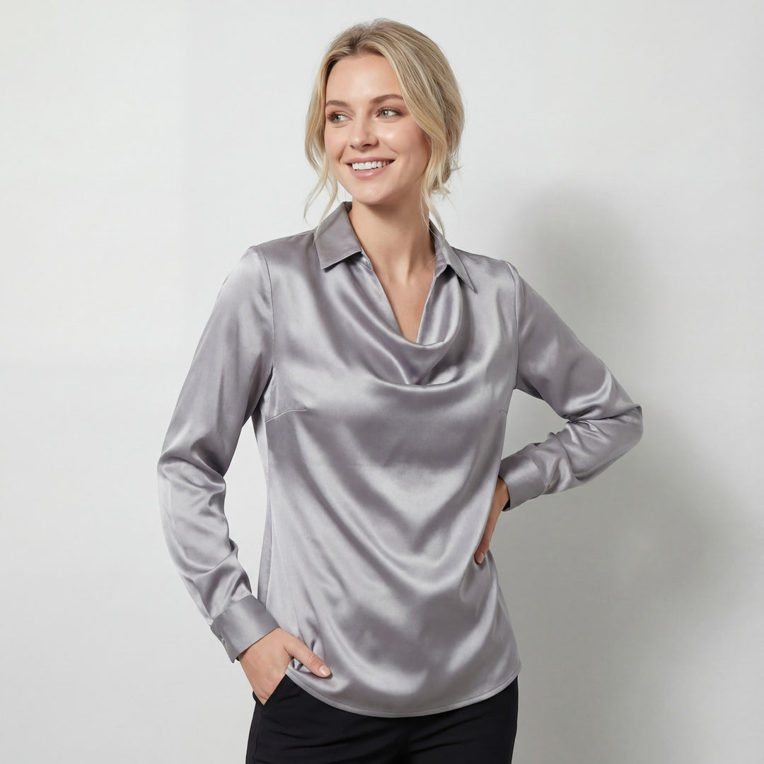 Drapiertes Satinblusenshirt für Damen – Eleganter, lässiger Schnitt