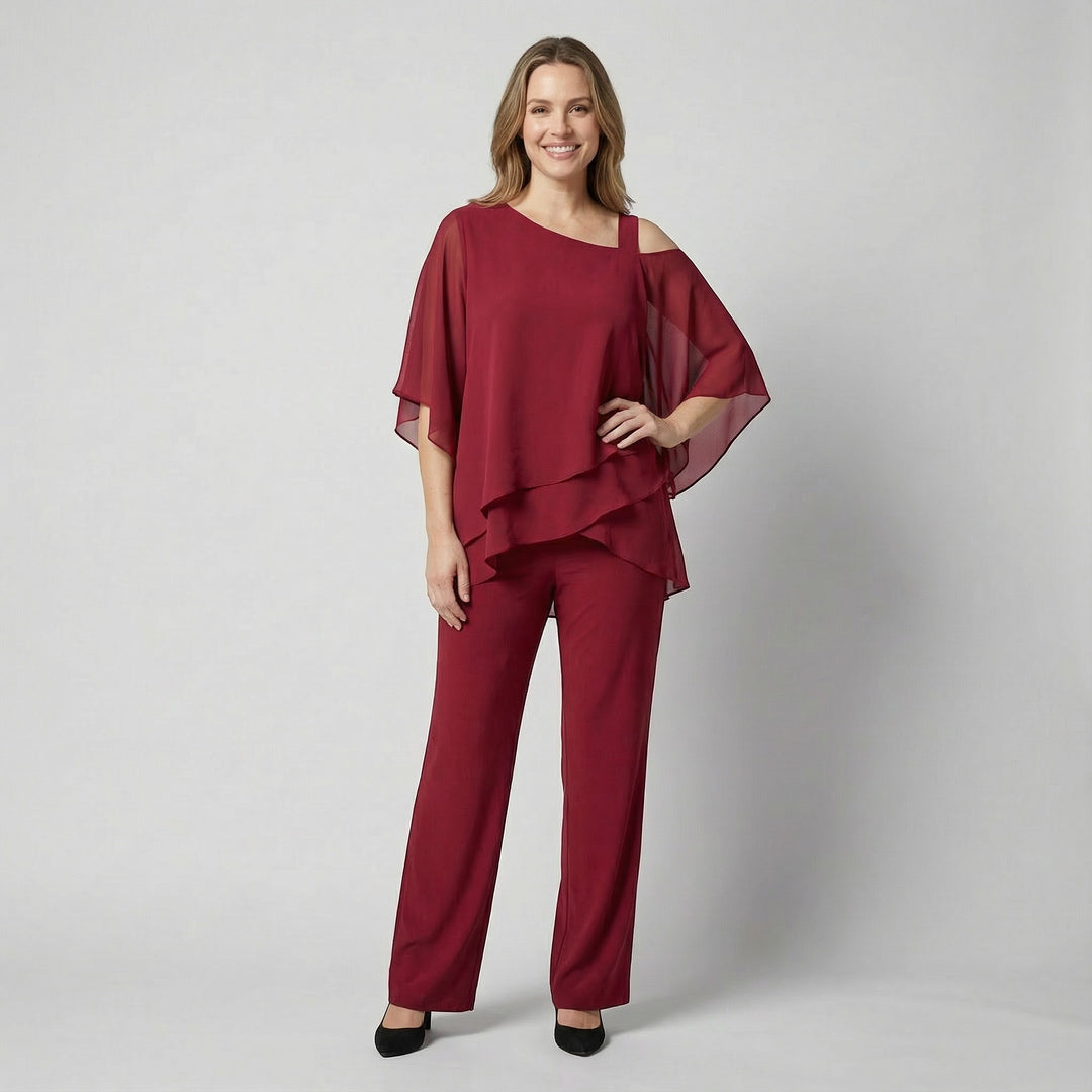 Ensemble Oberteil mit Fledermausärmeln und Hose für Damen – Fließender Schnitt