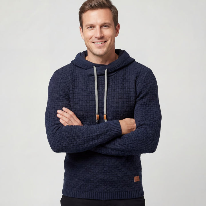 Herren Kapuzenpullover aus Baumwollmischung – Strukturierter Strick, figurbetonter Schnitt