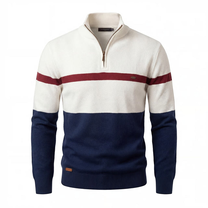 Herren Baumwollstrickpullover mit halbem Reißverschluss – Figurbetonte, strukturierte Passform