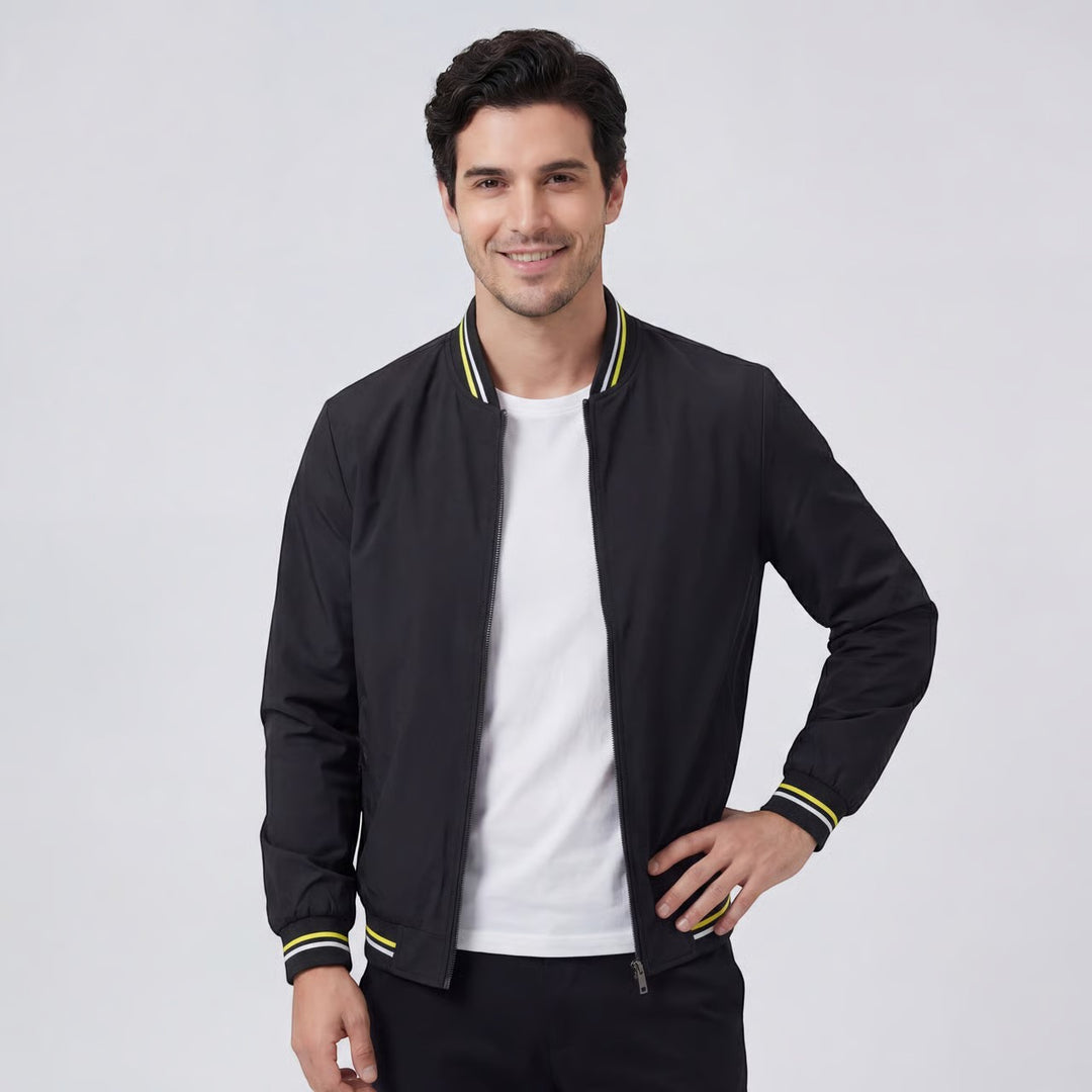 Claire Mode | Herren leichte Stehkragenjacke mit Reißverschluss aus gewebtem Stoff