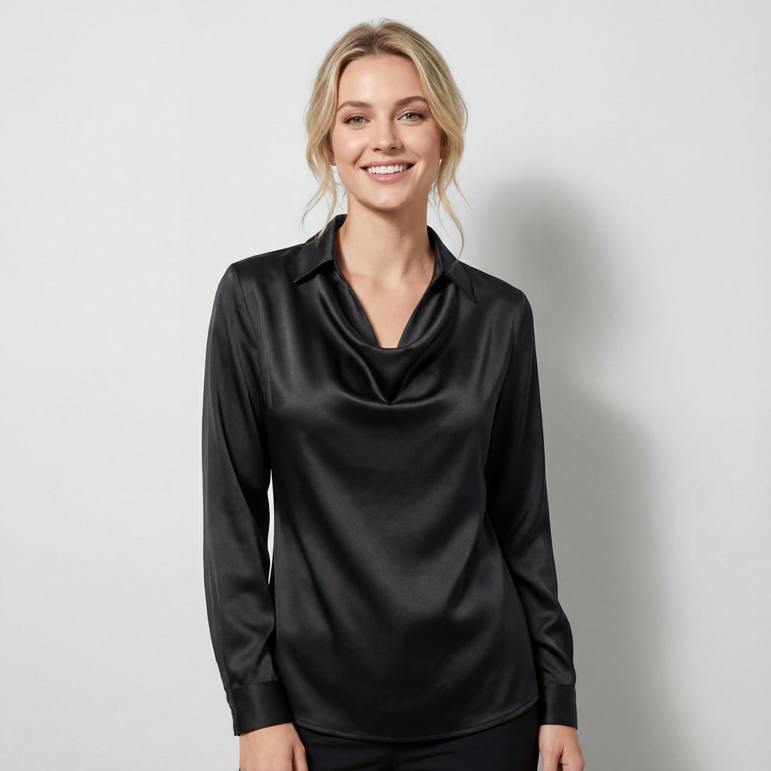 Drapiertes Satinblusenshirt für Damen – Eleganter, lässiger Schnitt