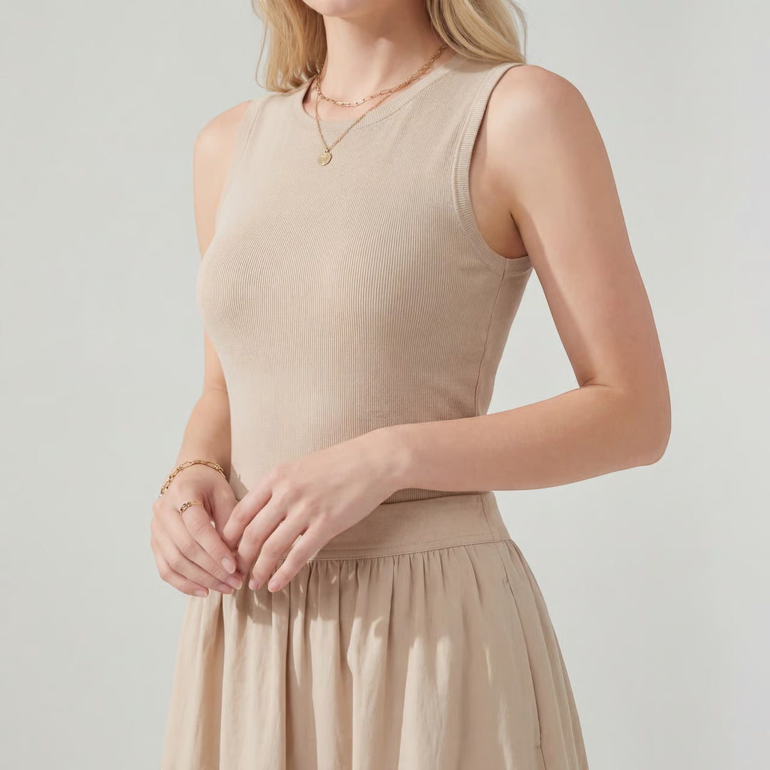 Damen ärmelloses Midikleid aus Stoff – A-Linien ausgestellte Passform