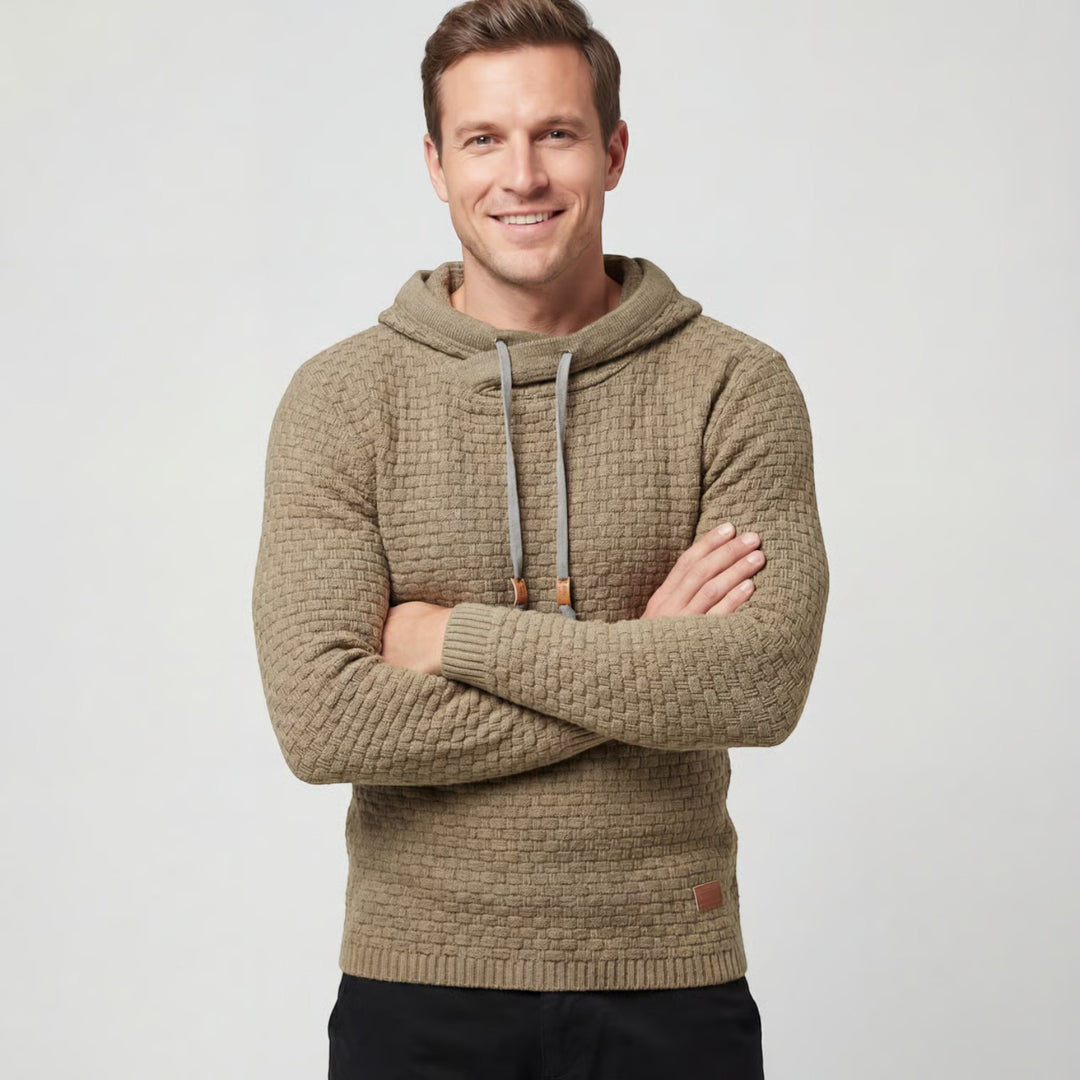 Herren Kapuzenpullover aus Baumwollmischung – Strukturierter Strick, figurbetonter Schnitt