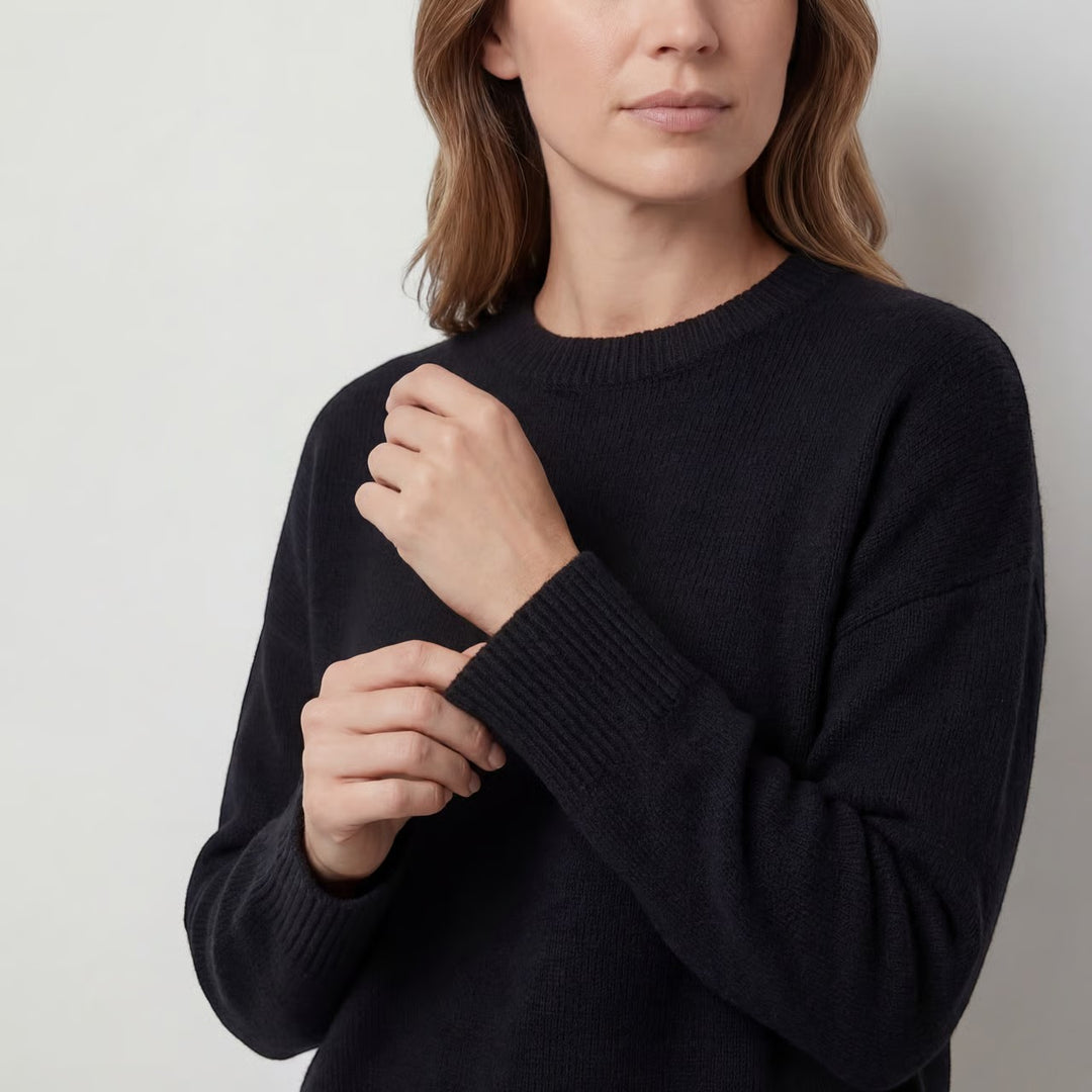 Claire Mode | Damen Pullover aus weichem Strick mit Rundhalsausschnitt