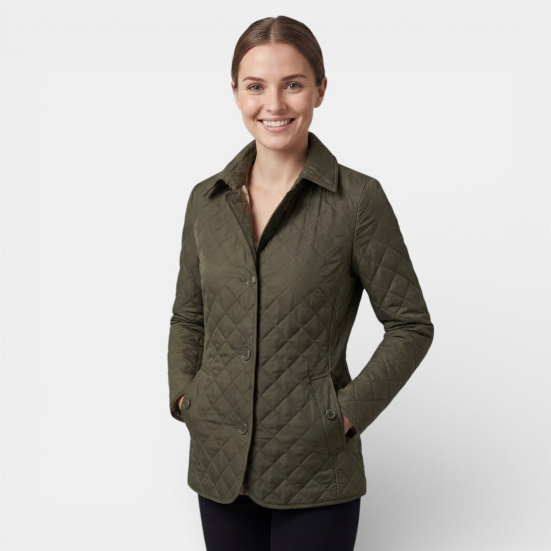 Damen gesteppte Baumwolljacke mit Revers und Wattierung – Figurbetonte, strukturierte Passform