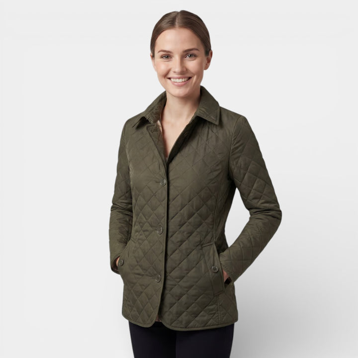 Damen gesteppte Baumwolljacke mit Revers und Wattierung – Figurbetonte, strukturierte Passform