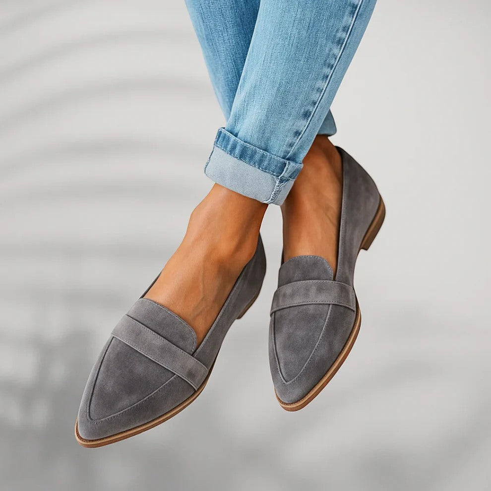 Claire Mode | Damen Wildleder Mokassins mit spitzer Kappe und Keilabsatz