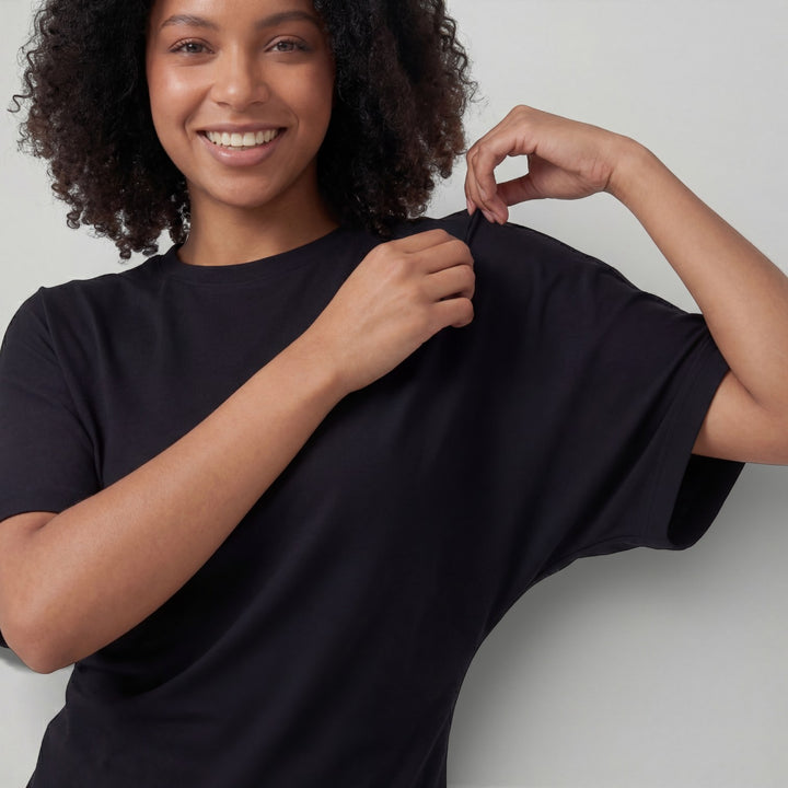 Damen Top mit Fledermausärmeln aus Stoff – Tailliert, lässiger Schnitt