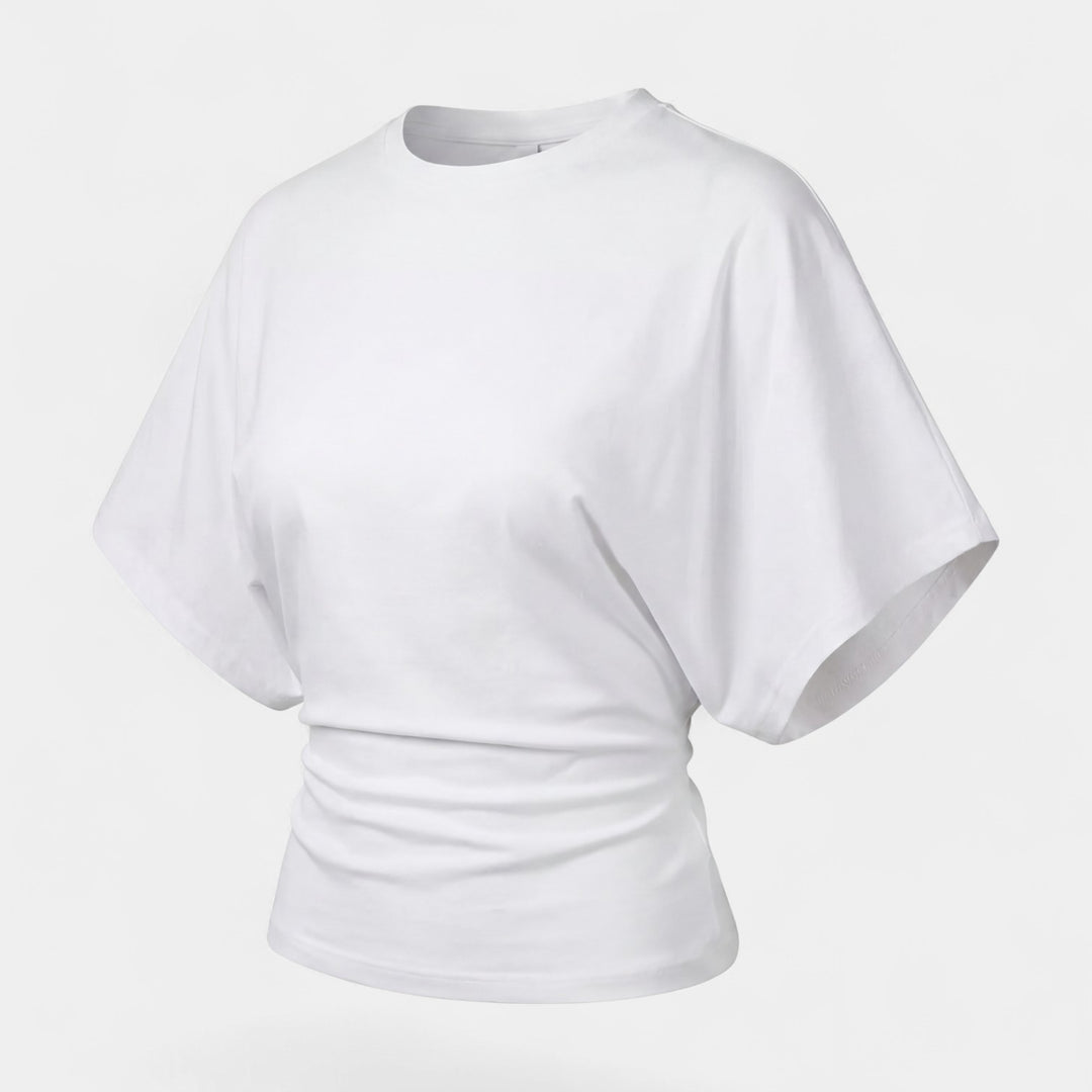 Damen Top mit Fledermausärmeln aus Stoff – Tailliert, lässiger Schnitt