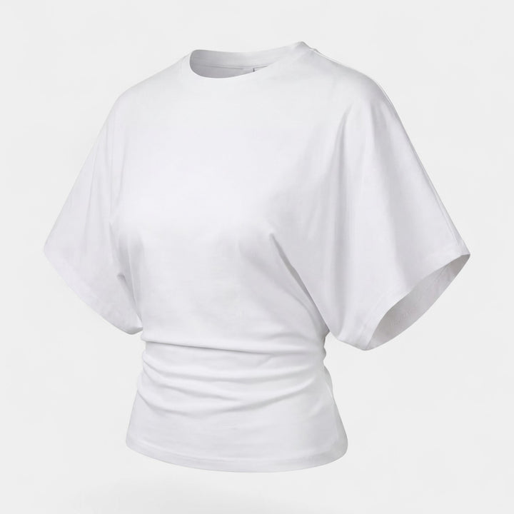 Damen Top mit Fledermausärmeln aus Stoff – Tailliert, lässiger Schnitt