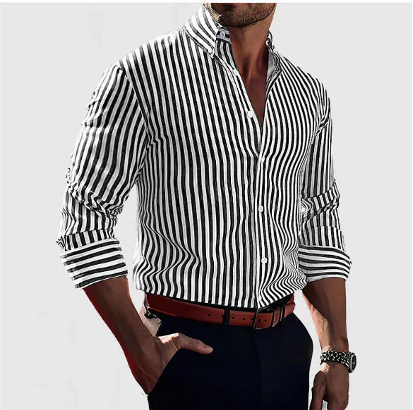Camicia a righe in lino uomo – maniche lunghe chiusura con bottoni