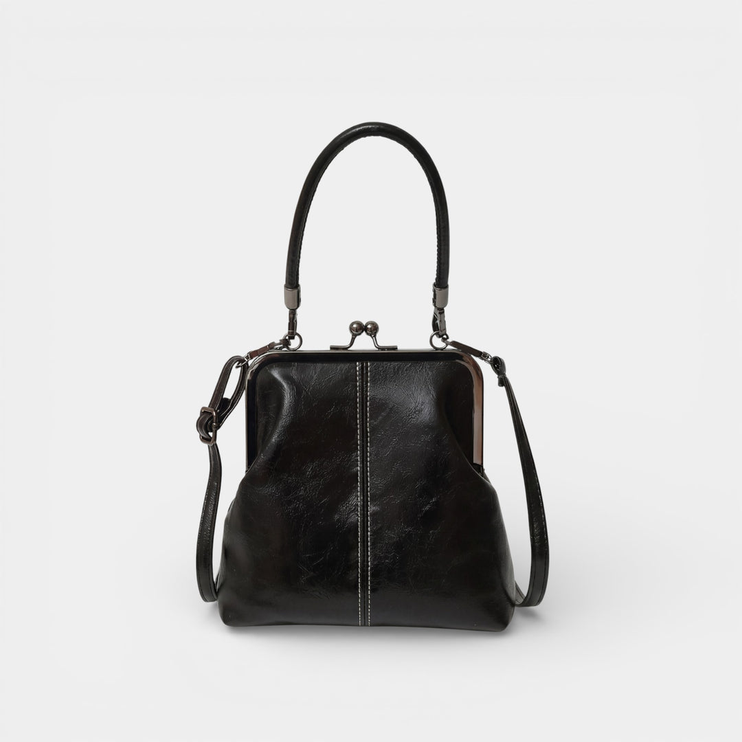 Borsa kiss-lock in pelle per donna – Chiusura retrò