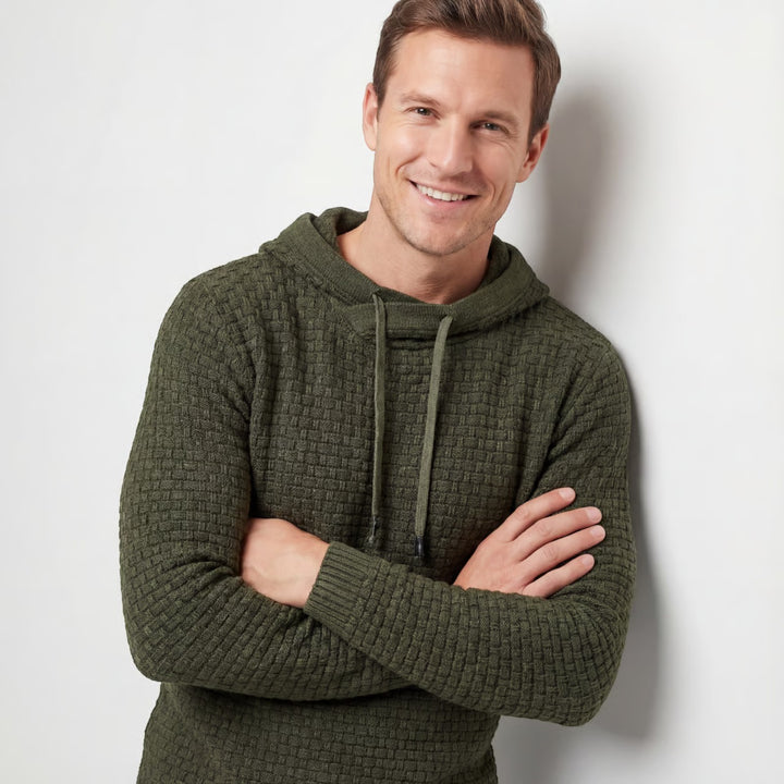 Herren Kapuzenpullover aus Baumwollmischung – Strukturierter Strick, figurbetonter Schnitt