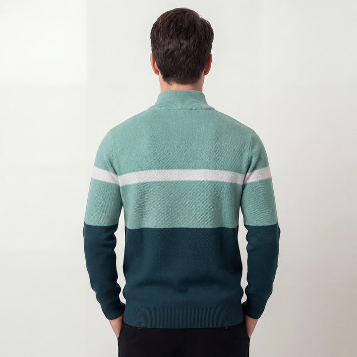 Herren Baumwollstrickpullover mit halbem Reißverschluss – Figurbetonte, strukturierte Passform
