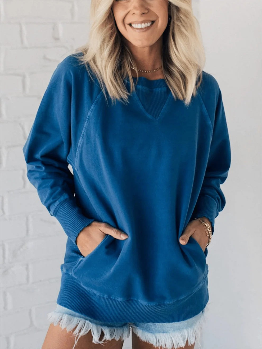Claire Mode | Maglione Donna in Maglia Collo Tondo con Finiture Costate