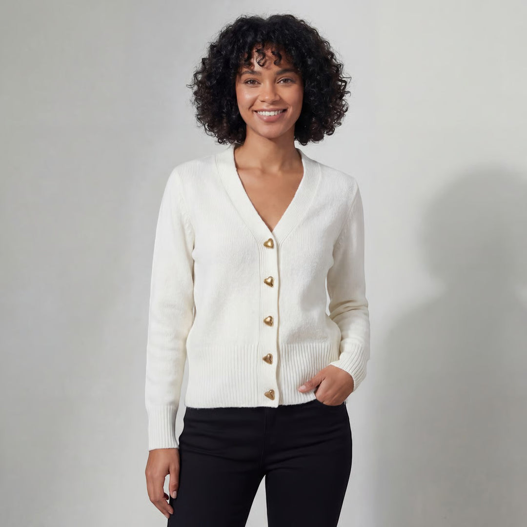Damen Strickjacke mit V-Ausschnitt – Legere Passform mit Herzschließe