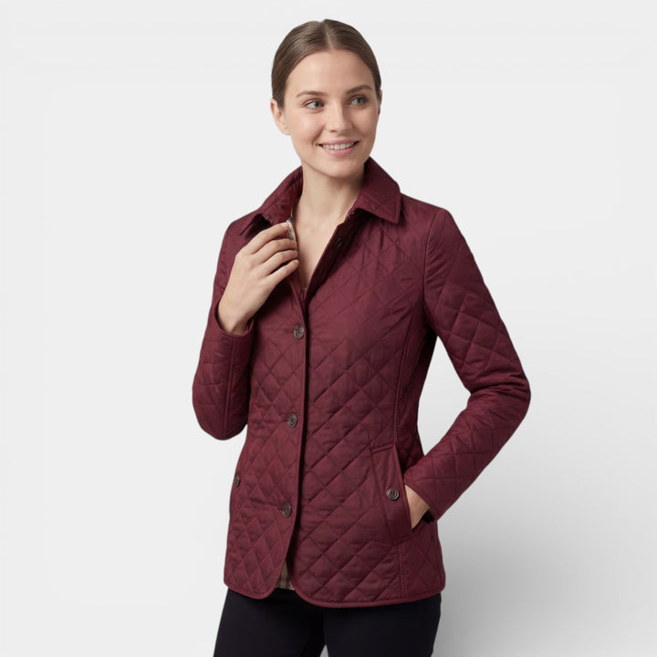 Damen gesteppte Baumwolljacke mit Revers und Wattierung – Figurbetonte, strukturierte Passform
