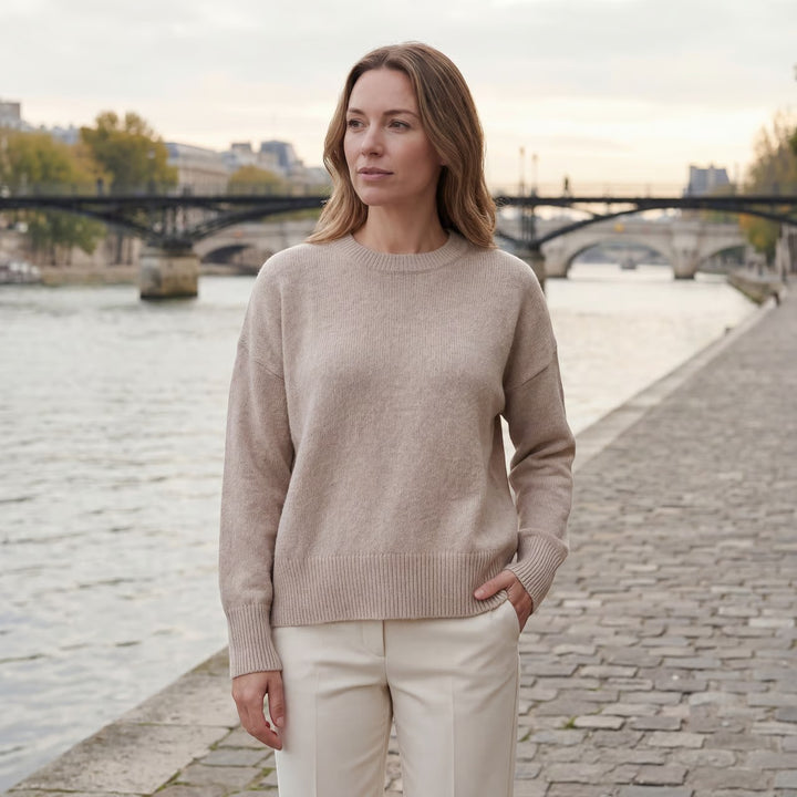 Claire Mode | Damen Pullover aus weichem Strick mit Rundhalsausschnitt