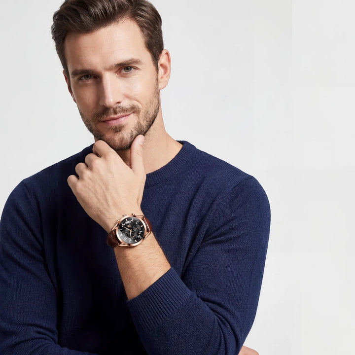 Orologio da uomo al quarzo con cinturino in pelle – Design cronografo