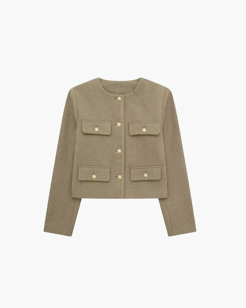 Damen kurzer Blazer aus Stoff – Leicht weite strukturierte Passform