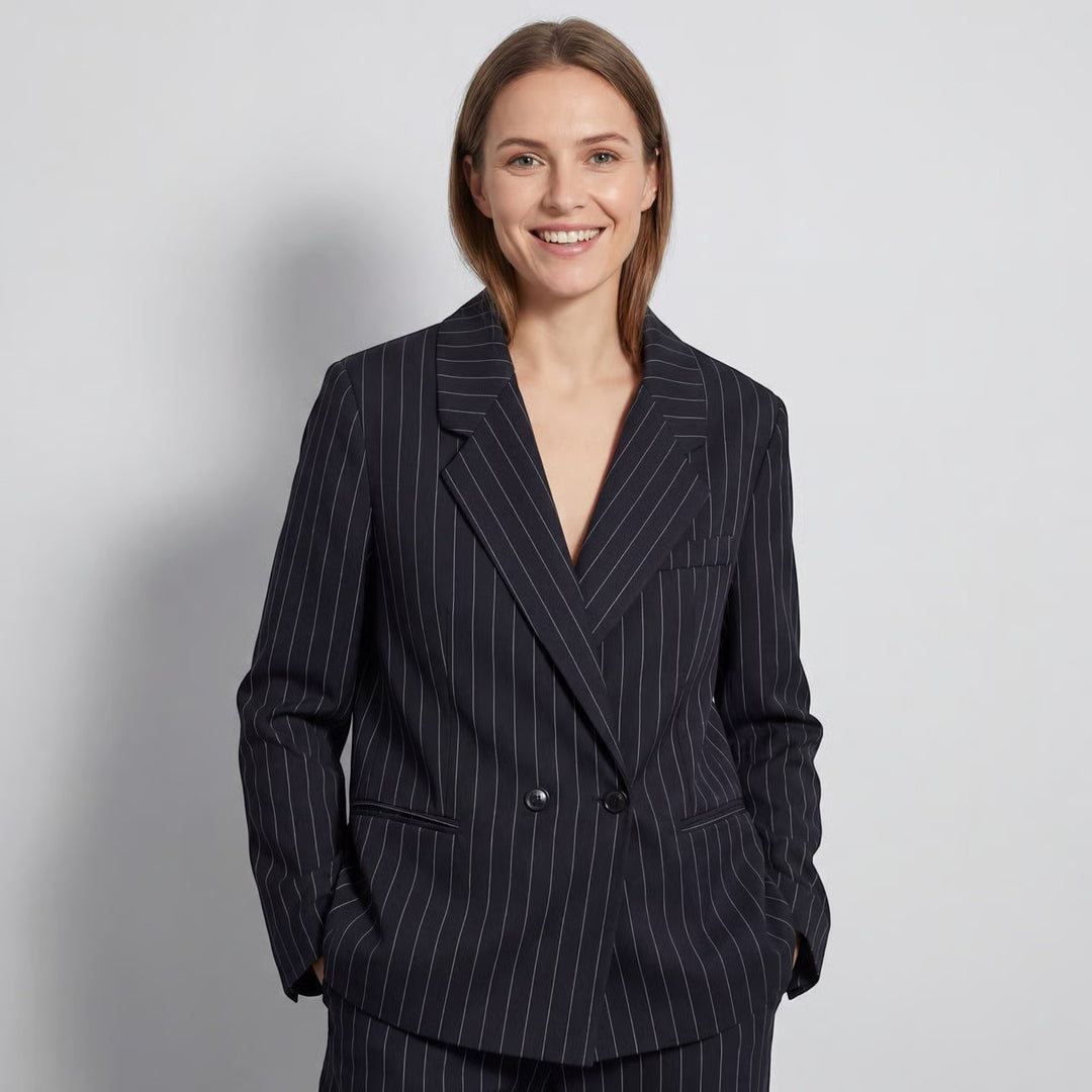 Blazer femme croisé en tissu – Coupe structurée à rayures fines