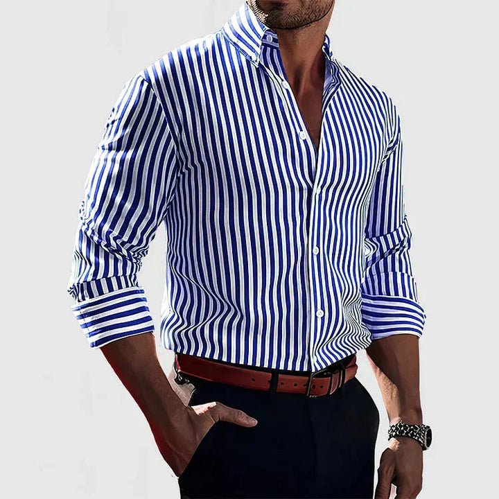 Camicia a righe in lino uomo – maniche lunghe chiusura con bottoni