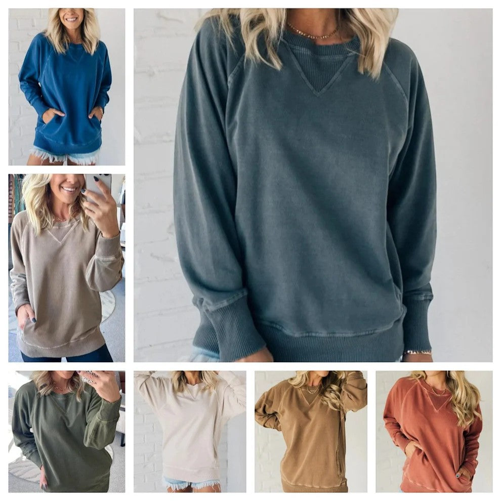 Claire Mode | Maglione Donna in Maglia Collo Tondo con Finiture Costate