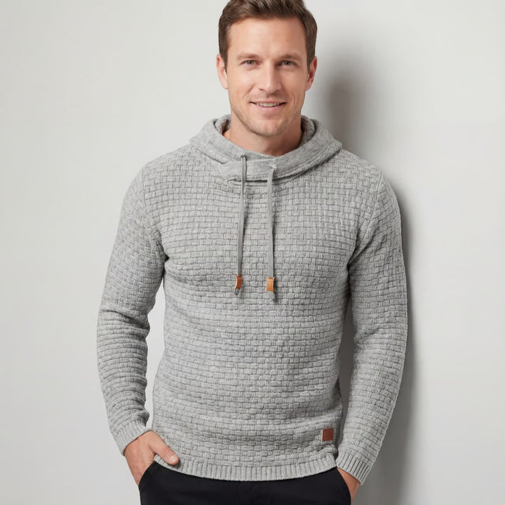 Herren Kapuzenpullover aus Baumwollmischung – Strukturierter Strick, figurbetonter Schnitt