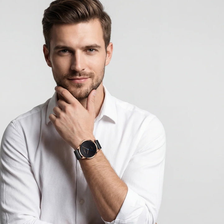 Herren-Quarzuhr mit Edelstahl-Milanaiseband – minimalistisches rundes Zifferblatt