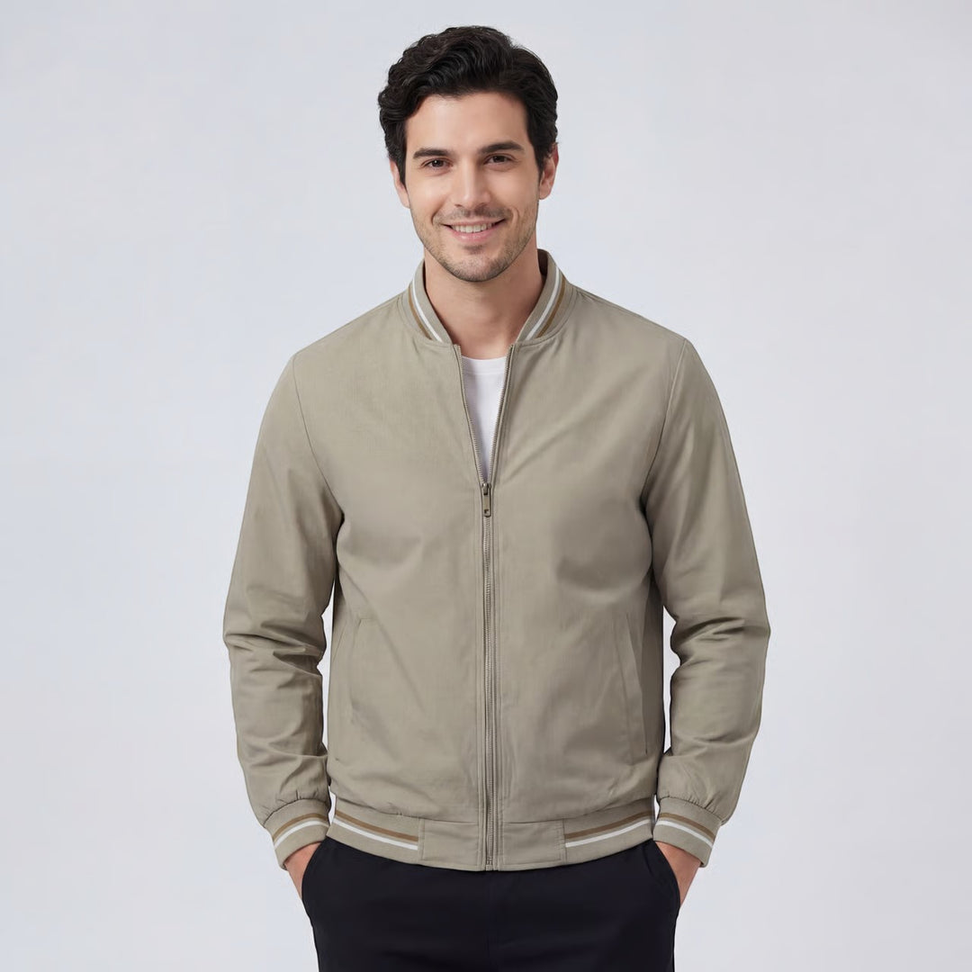Claire Mode | Herren leichte Stehkragenjacke mit Reißverschluss aus gewebtem Stoff