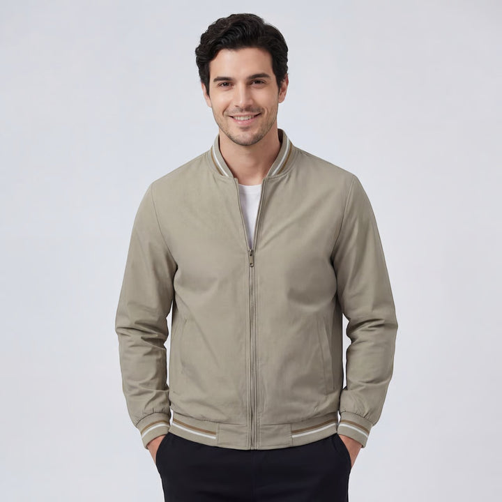 Claire Mode | Herren leichte Stehkragenjacke mit Reißverschluss aus gewebtem Stoff