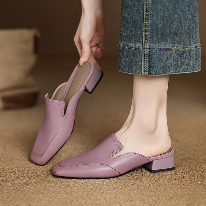 Damen Mules mit Absatz aus Leder – Schicke quadratische Spitze