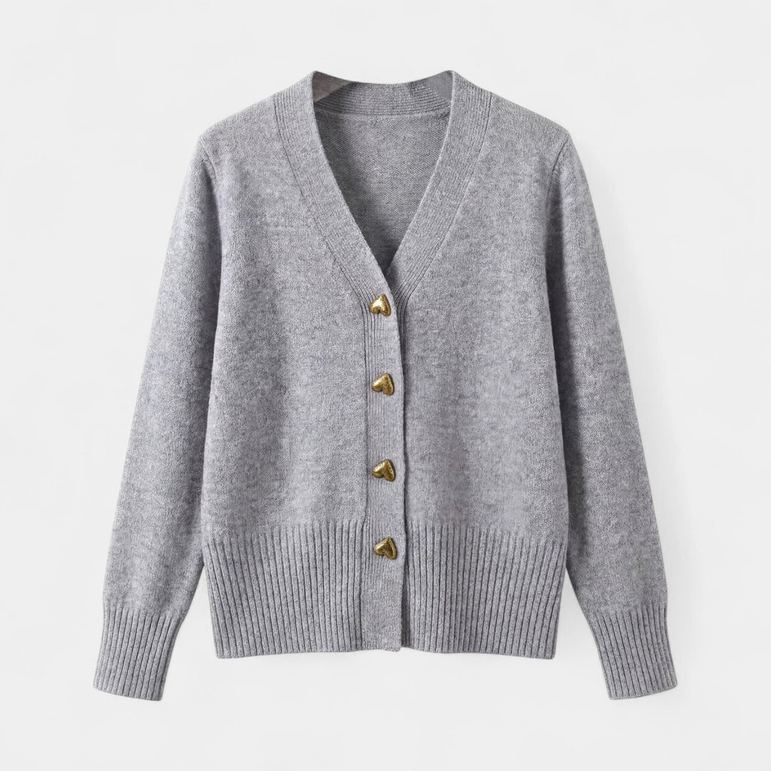 Damen Strickjacke mit V-Ausschnitt – Legere Passform mit Herzschließe