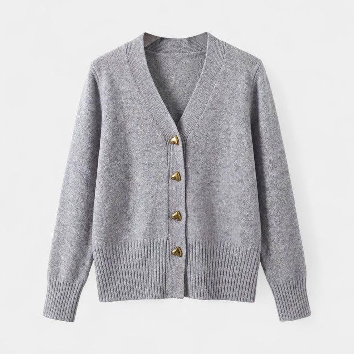 Damen Strickjacke mit V-Ausschnitt – Legere Passform mit Herzschließe