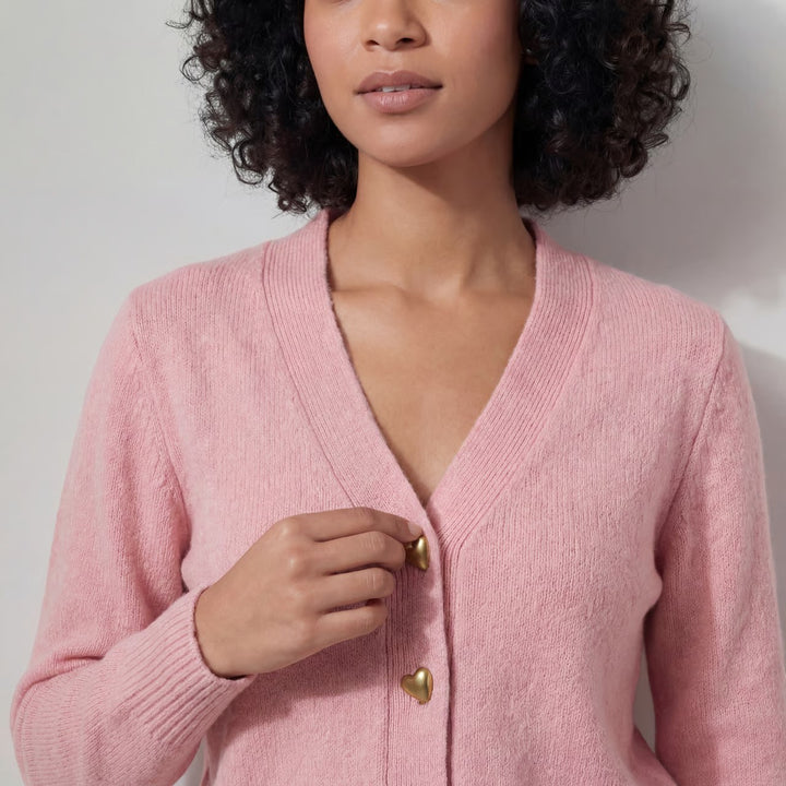 Damen Strickjacke mit V-Ausschnitt – Legere Passform mit Herzschließe