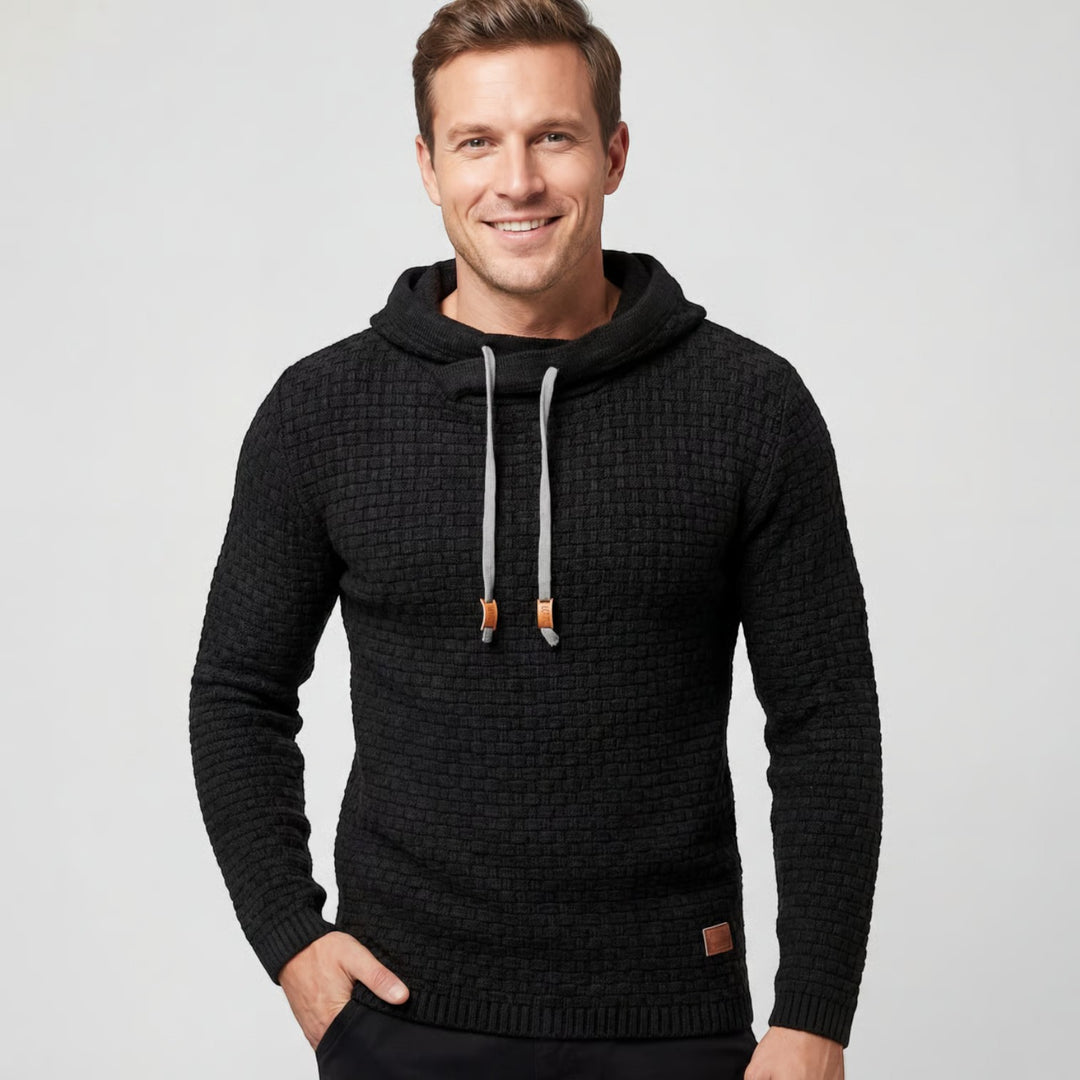 Herren Kapuzenpullover aus Baumwollmischung – Strukturierter Strick, figurbetonter Schnitt
