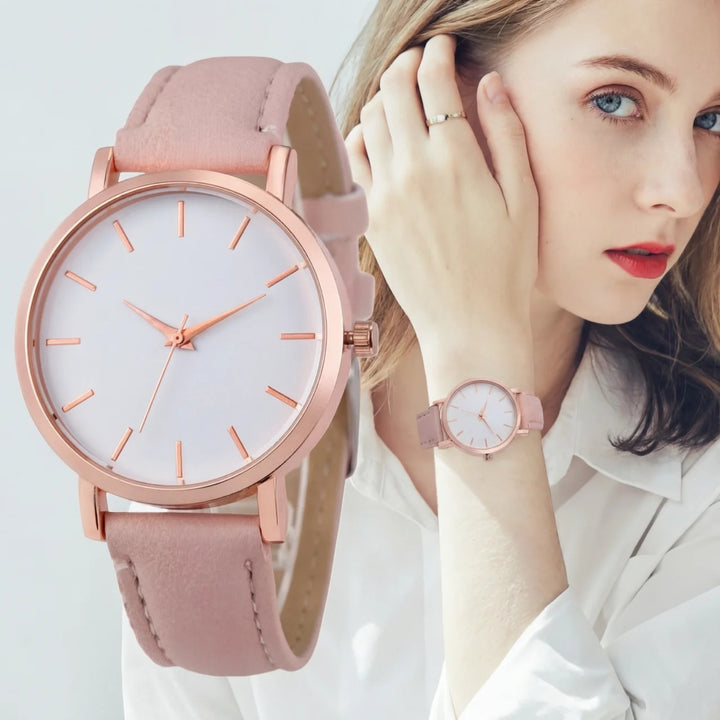 Claire Mode | Damen minimalistische Quarzuhr mit Lederarmband