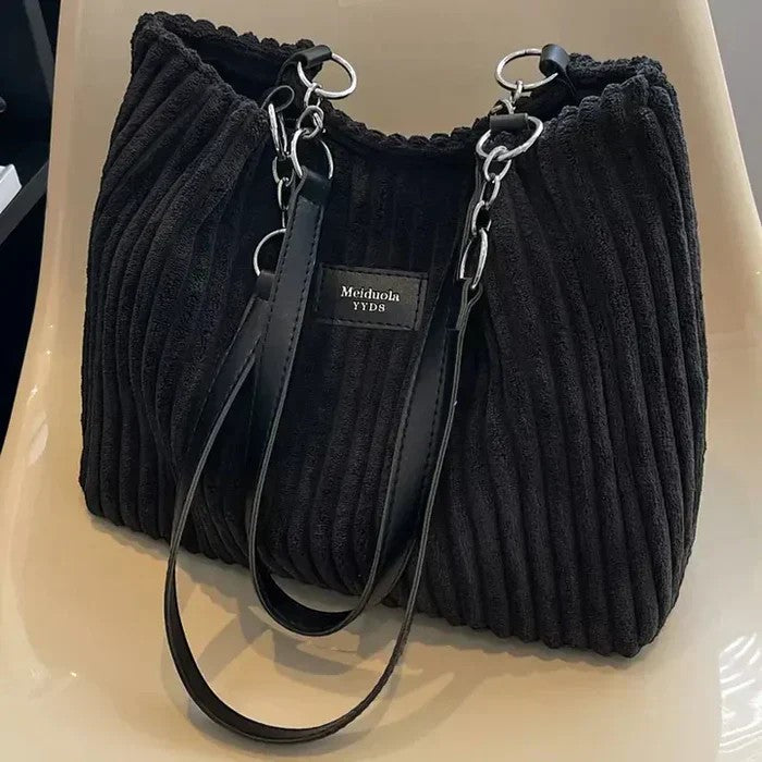 Borsa a spalla donna in velluto a coste – Grande capacità texture a coste