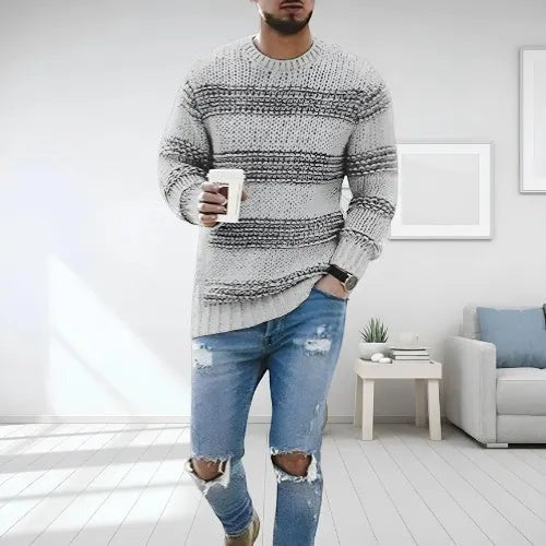 Claire Mode | Maglione Uomo in Maglia a Righe Collo Tondo