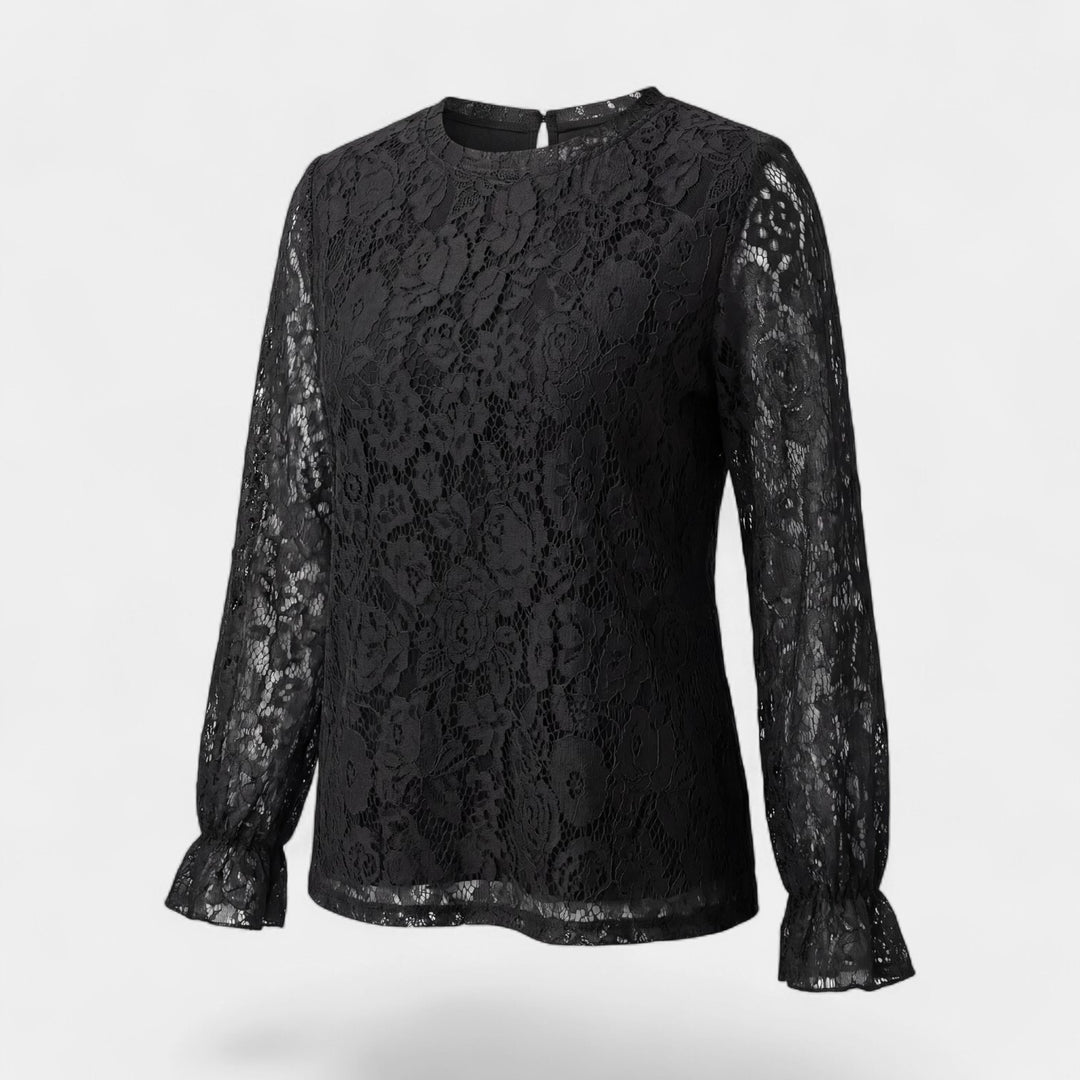 Damebluse i blonder med lange ærmer – Løs og åben pasform