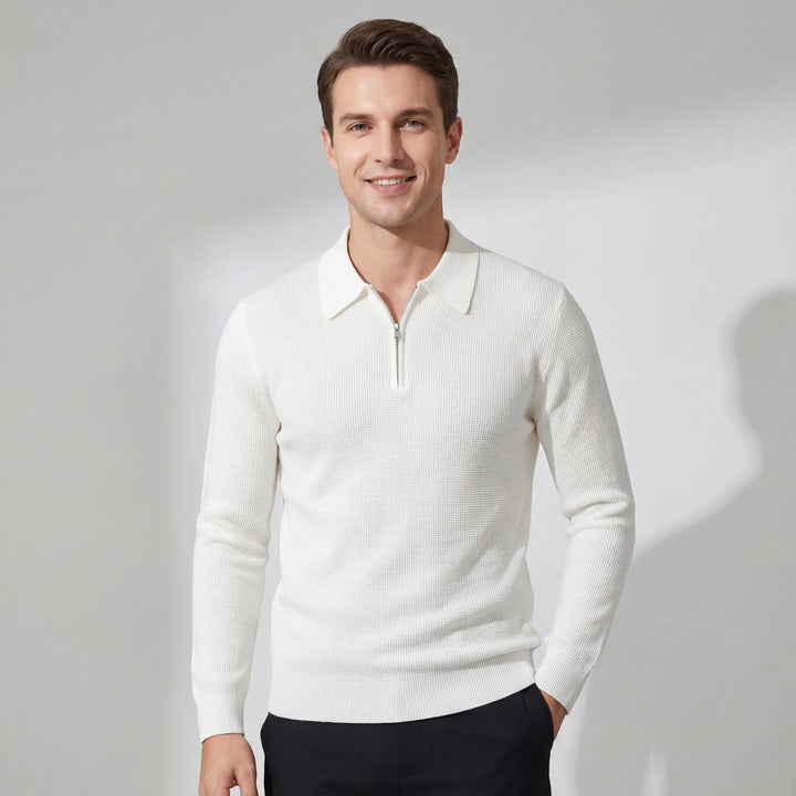 Claire Mode | Herren Pullover aus Waffelstrick mit halbem Reißverschluss
