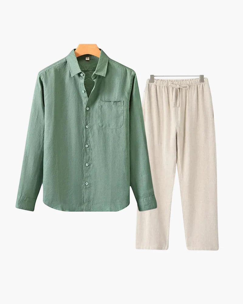 Completo camicia e pantaloni in lino per uomo – Maniche lunghe